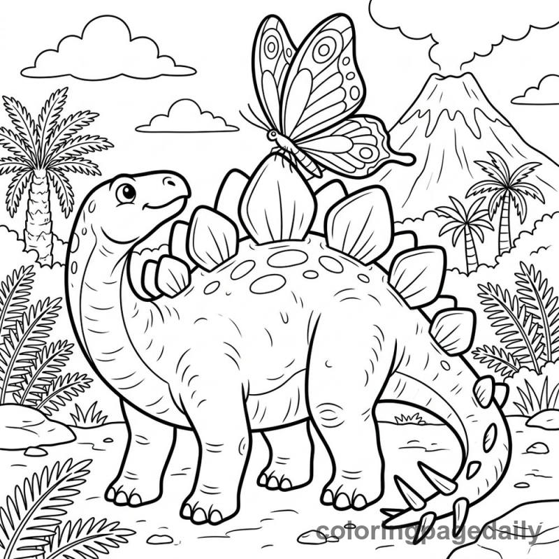 Stan the Stegosaurus and His Tiny Visitor - story illustration coloring page