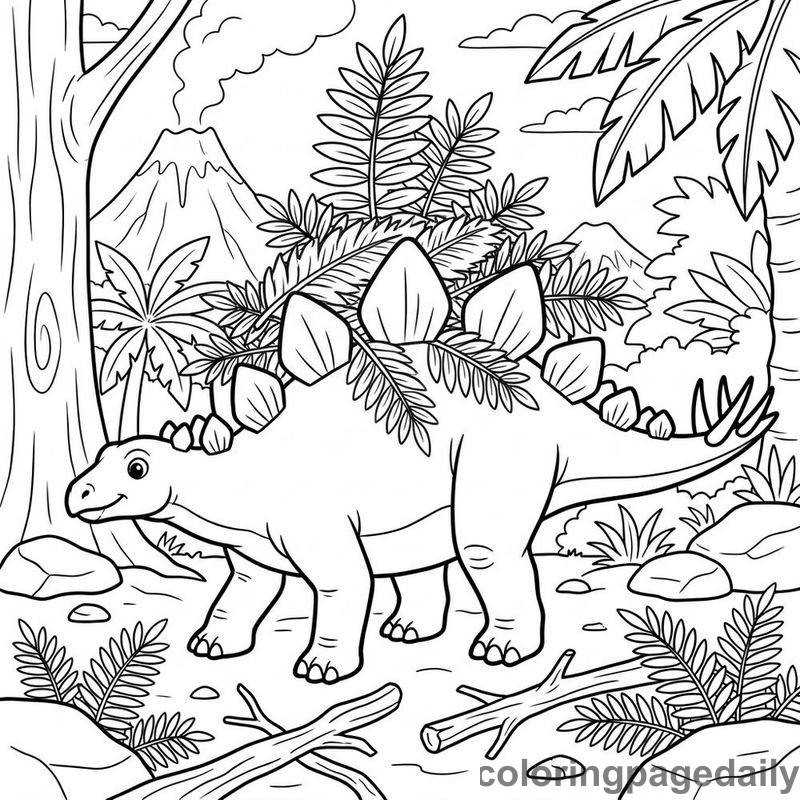Stegosaurus Carrying Fern Leaves - Colored reference example
