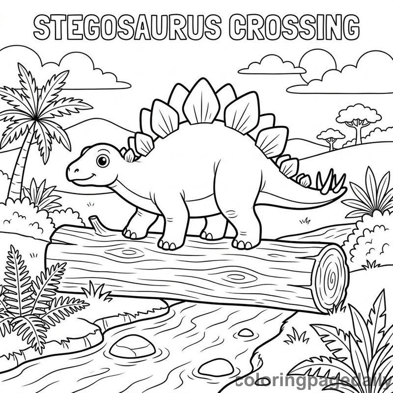 Stegosaurus Crossing Log - Colored reference example