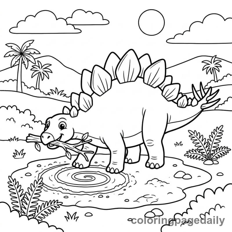 Stegosaurus Drawing in Dirt - Colored reference example