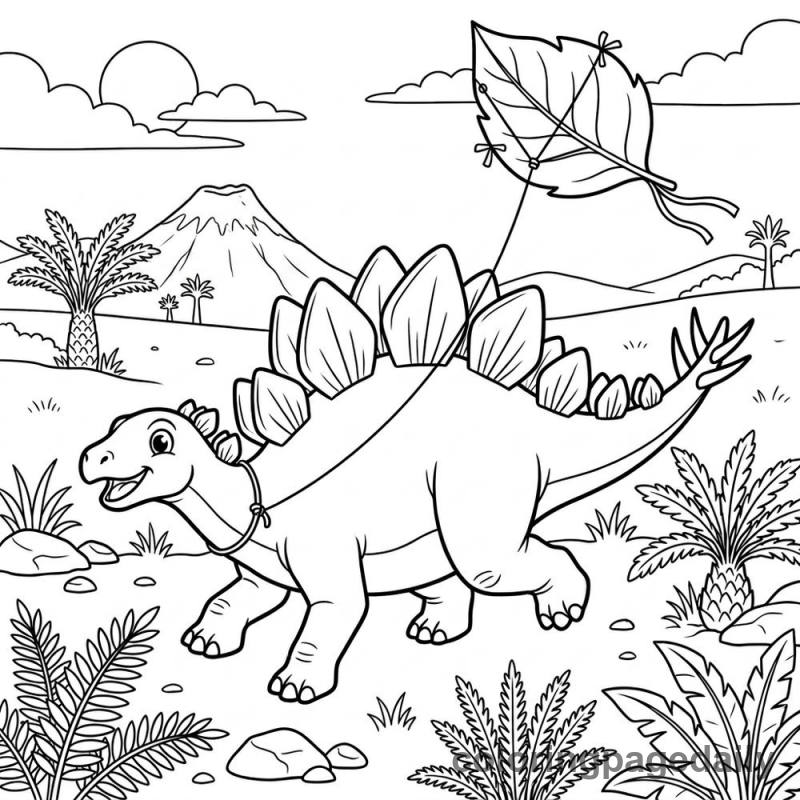 Stegosaurus Flying Leaf Kite - Colored reference example