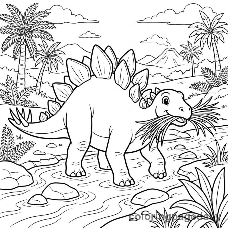 Stegosaurus Gathering Tall Grass - Colored reference example