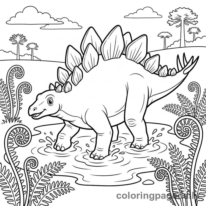 Stegosaurus In Mud Puddle - Colored reference example