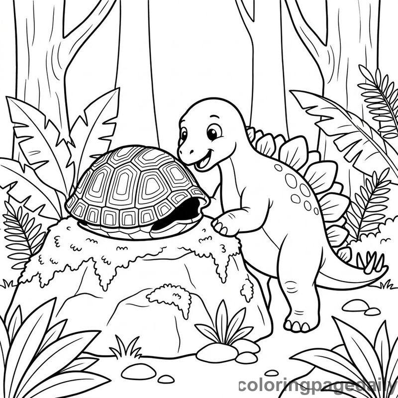 Stegosaurus Inspecting Tortoise Shell - Colored reference example