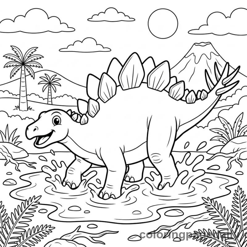 Stegosaurus Muddy Puddle Splash - Colored reference example