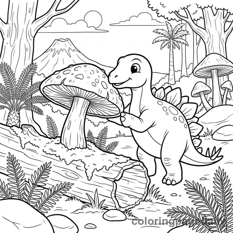 Spike and the Bouncy Forest Mushroom - story illustration coloring page