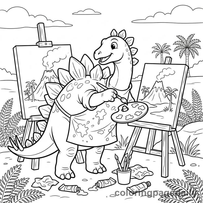 Stegosaurus Painting On Easel - Colored reference example
