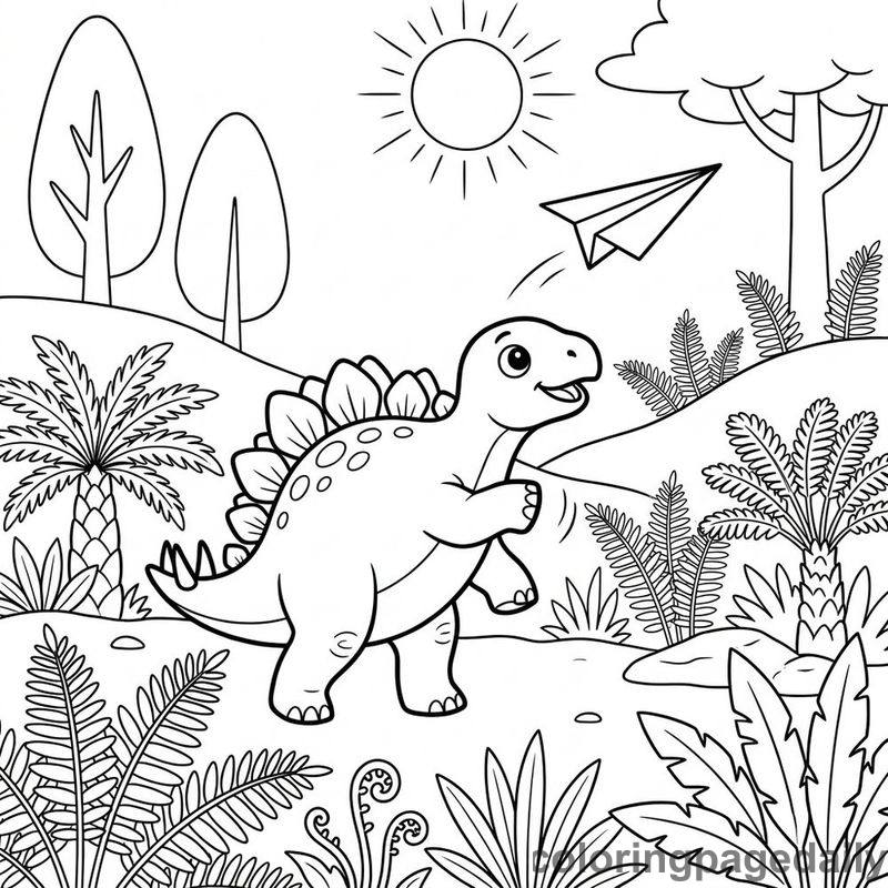 Stegosaurus Paper Airplane - Daily printable coloring page in Dinosaur category
