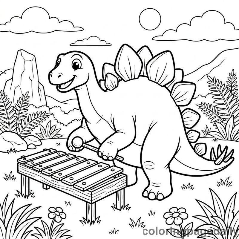 Stegosaurus Playing Xylophone - Colored reference example