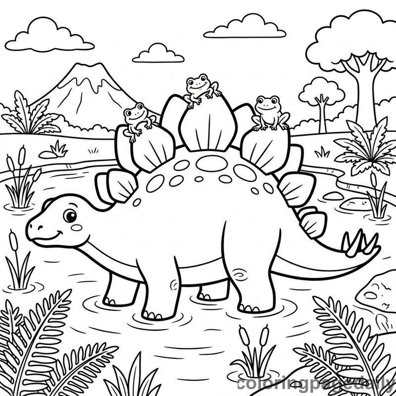 Stegosaurus With Prehistoric Frogs - Colored reference example