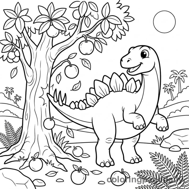 Stegosaurus Shakes a Fruit Tree - Colored reference example