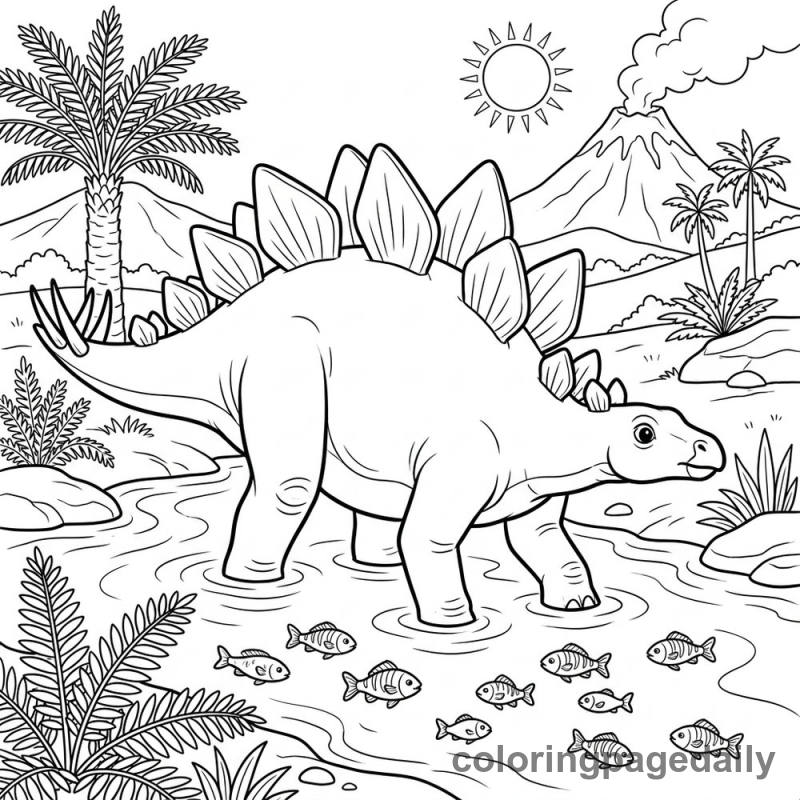 Stegosaurus Wading In River - Colored reference example