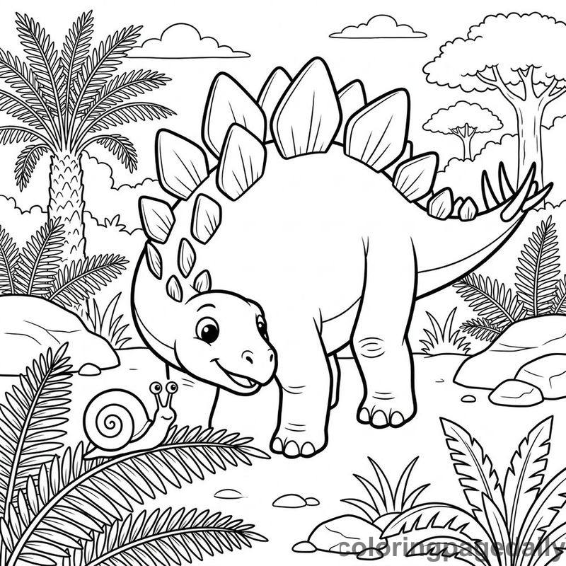 Stegosaurus Watching Snail - Colored reference example