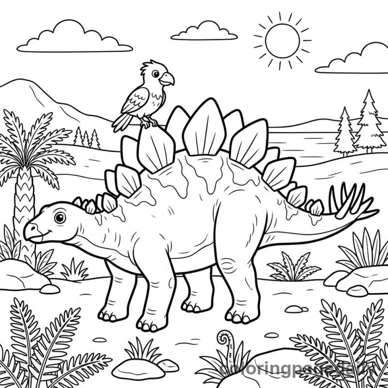 Stegosaurus With Bird - Colored reference example