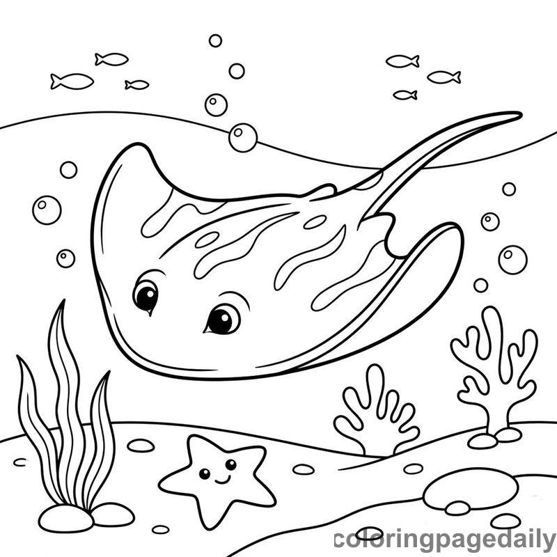 Stingray Ocean Glide - Daily printable coloring page in Ocean and Underwater Life category