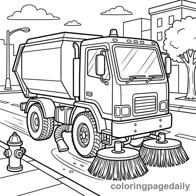 Street Sweeper Cleaning - Daily printable coloring page in Vehicle category