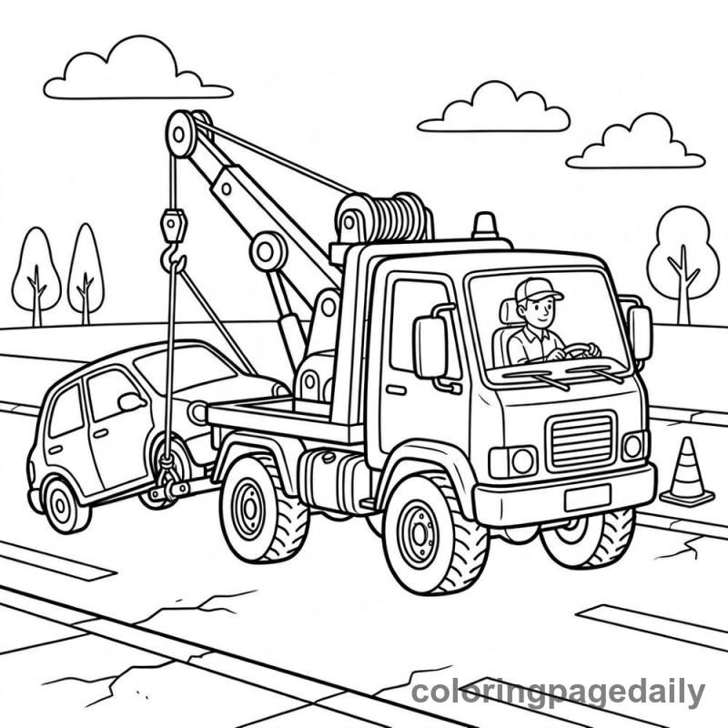 Sturdy Tow Truck Working - Daily printable coloring page in Vehicle category