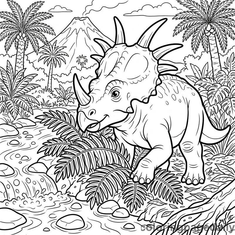 Styracosaurus Finding Jungle Stream - Colored reference example