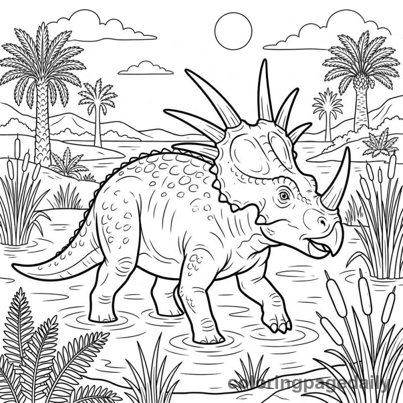 Styracosaurus Walking Marsh - Daily printable coloring page in Dinosaur category