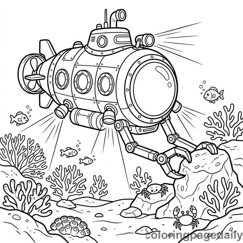 Submarine Exploring Ocean Floor - Colored reference example