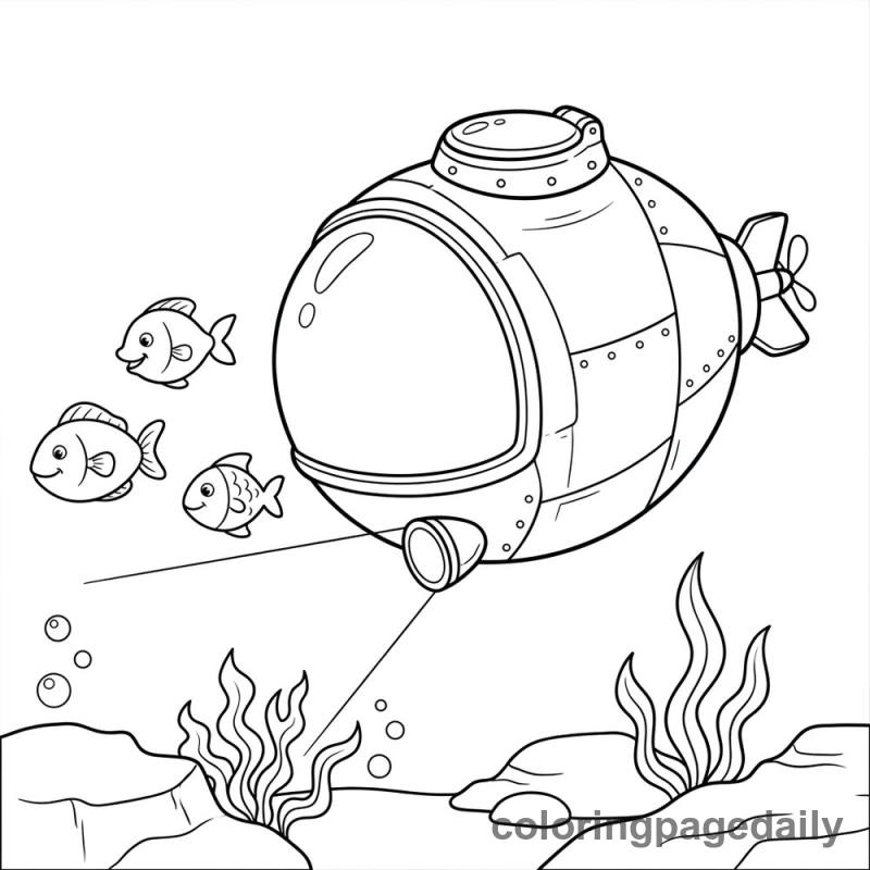 Submarine Exploring the Deep Sea - Daily printable coloring page in Ocean and Underwater Life category