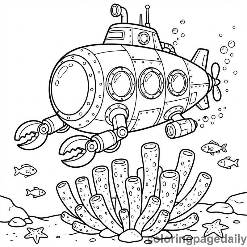 Submarine Exploring Tube Sponges - Colored reference example