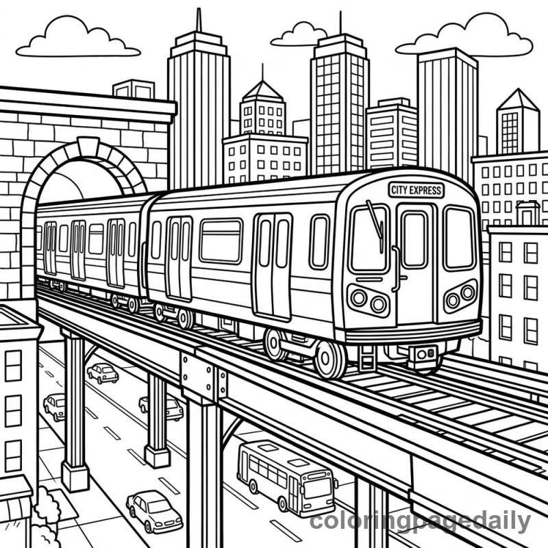 Subway Train Ride - Daily printable coloring page in Vehicle category