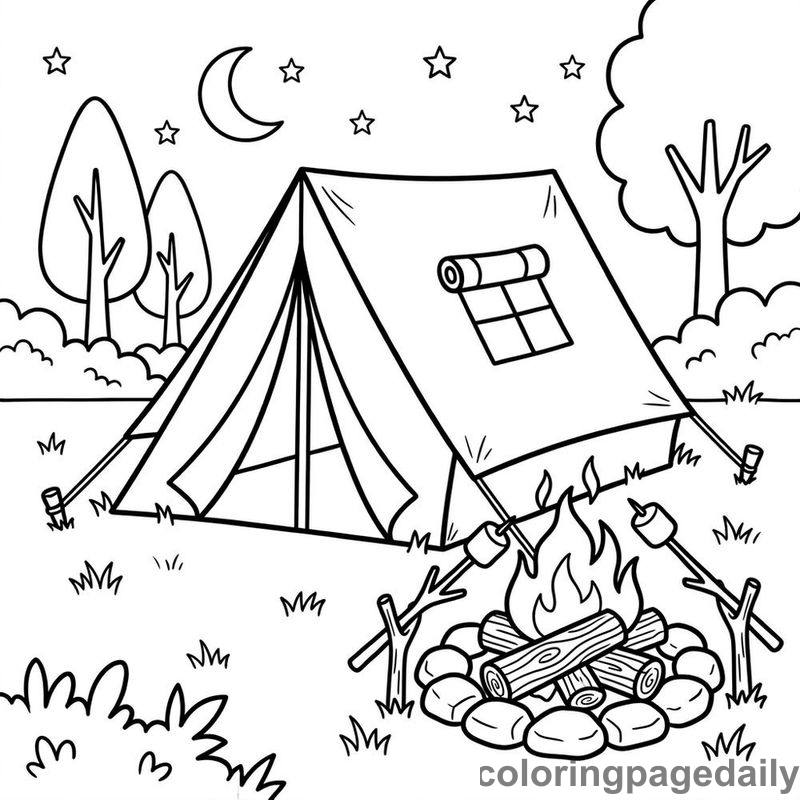 Summer Camping Tent And Fire - Colored reference example