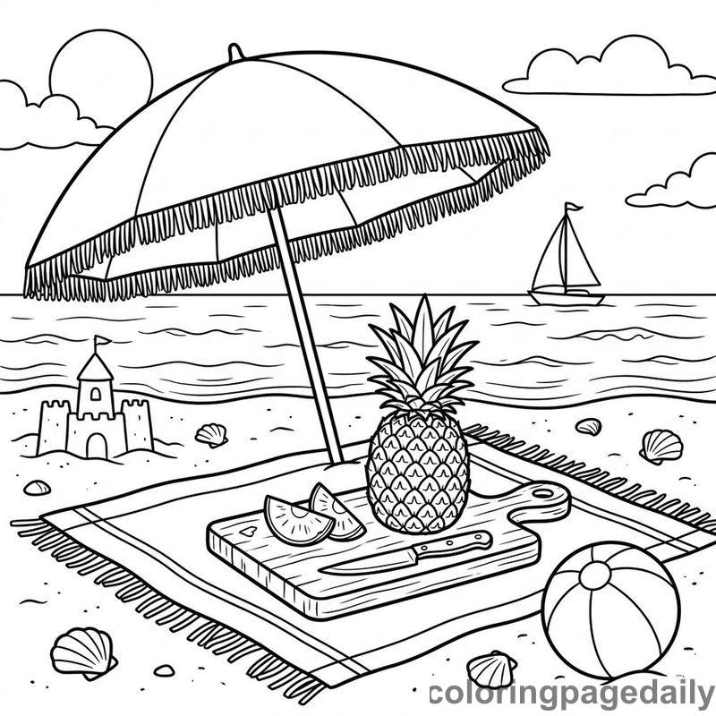 Summer Pineapple Beach Picnic - Colored reference example