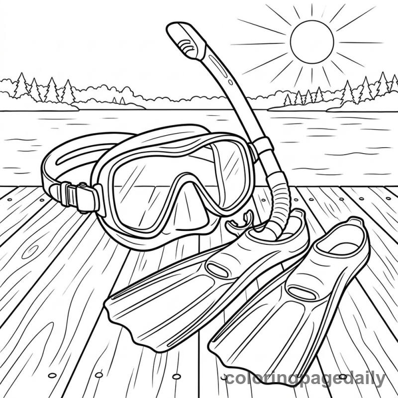 Summer Snorkeling Gear Dock - Daily printable coloring page in Summer Vacation category