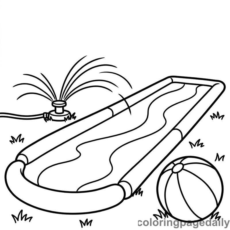 Summer Yard Slip And Slide - Daily printable coloring page in Summer Vacation category
