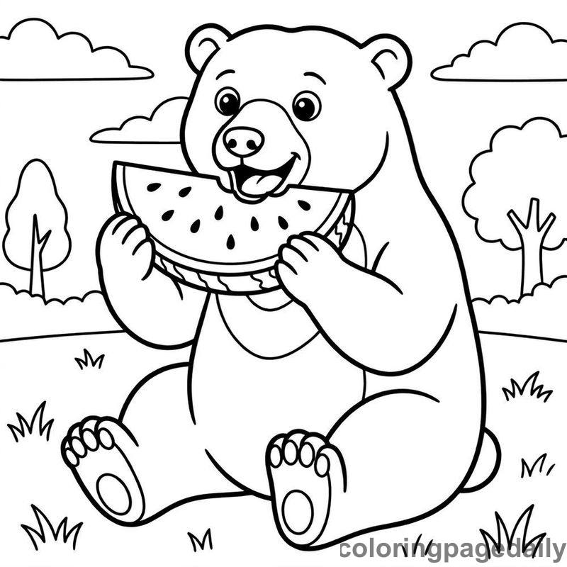 Sun Bear Eating Watermelon - Colored reference example