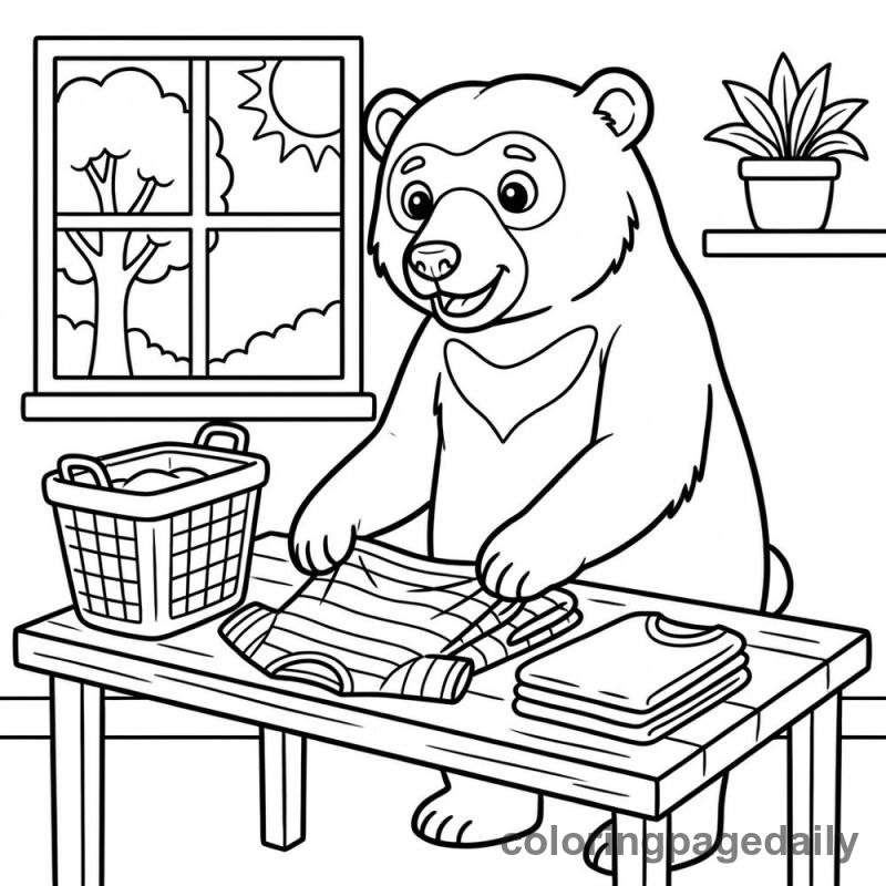 Sun Bear Folding Laundry - Daily printable coloring page in Animals category