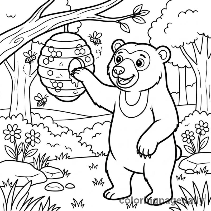 Sun Bear's Sweet Honey Treat - Daily printable coloring page in Animals category