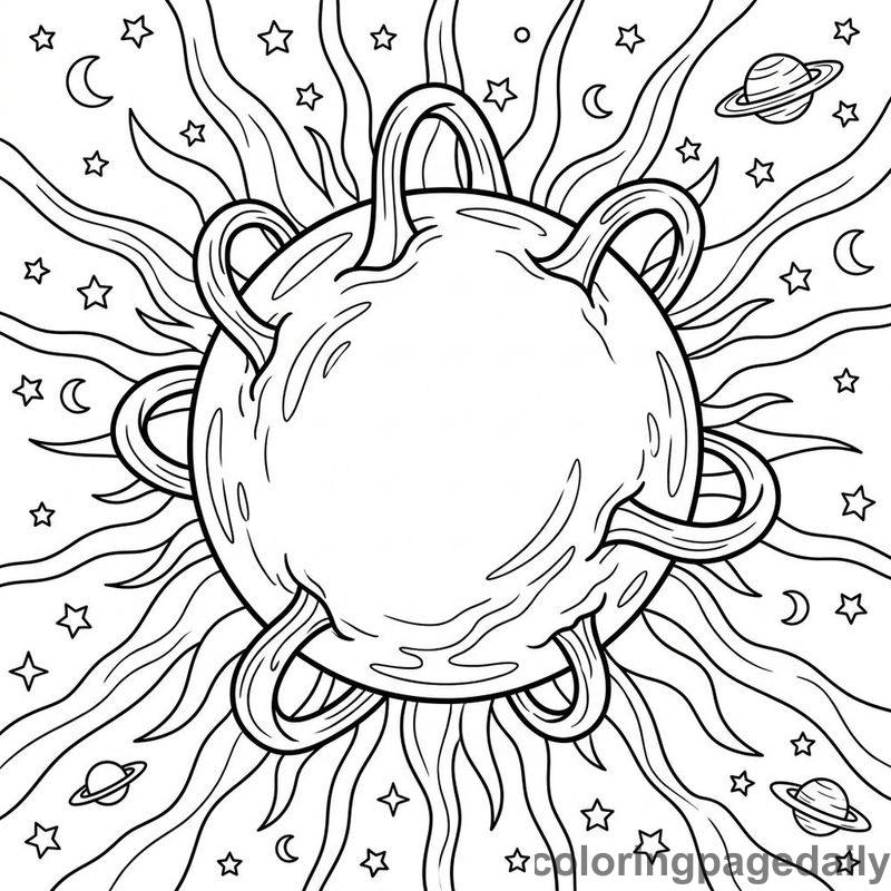 Sun Emitting Solar Flares - Daily printable coloring page in Space category