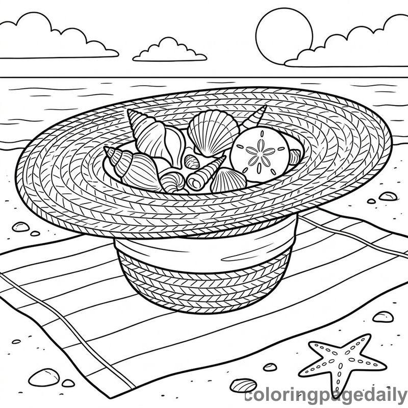 Sun Hat With Seashells - Colored reference example
