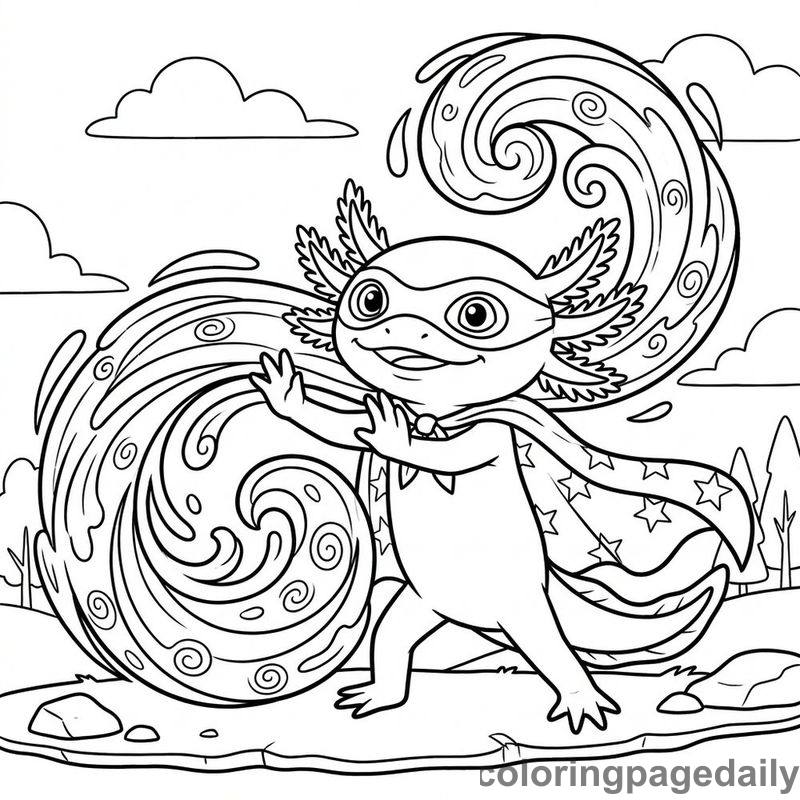 Superhero Axolotl Water Shield - Colored reference example