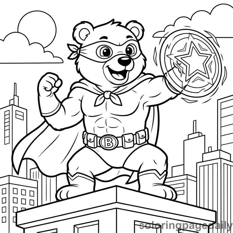 Superhero Bear With Shield - Daily printable coloring page in Superheroes and Action category