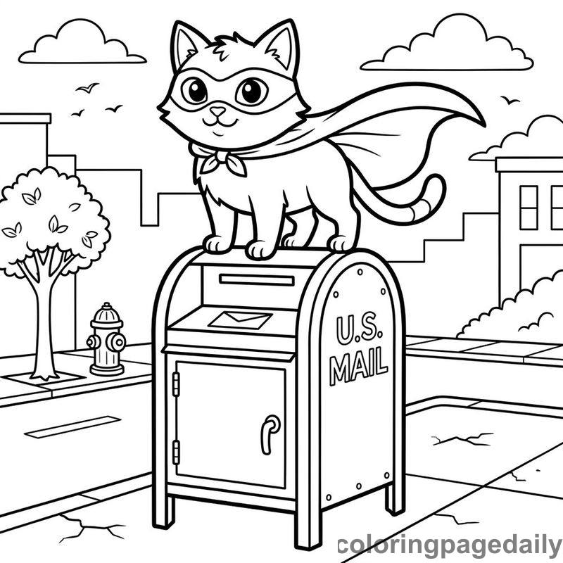 Superhero Cat On Mailbox - Colored reference example