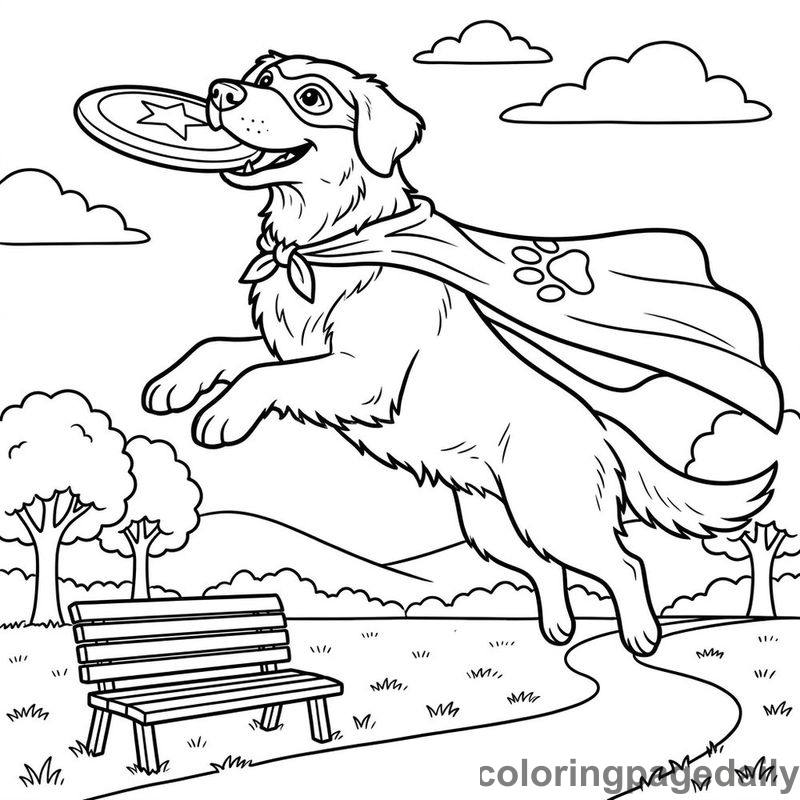 Superhero Dog Catching Disc - Daily printable coloring page in Superheroes and Action category