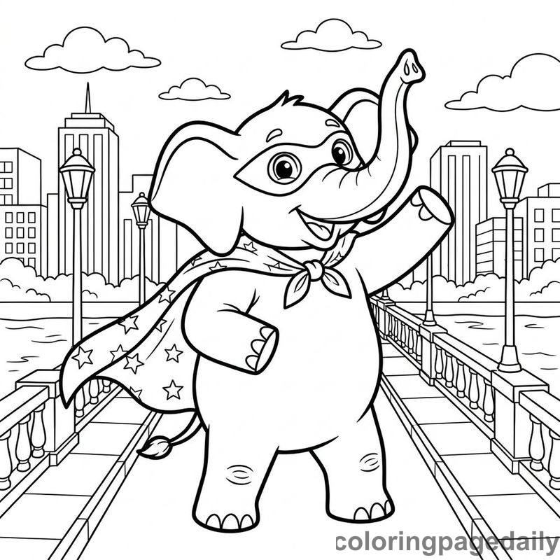 Superhero Elephant On Bridge - Colored reference example