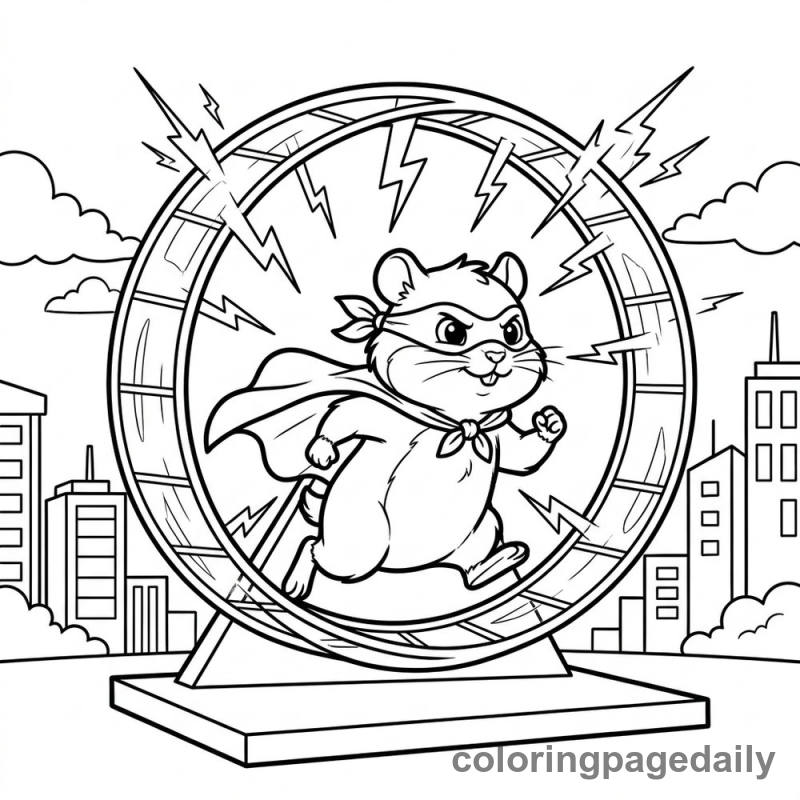 Superhero Hamster Energy Wheel - Daily printable coloring page in Superheroes and Action category