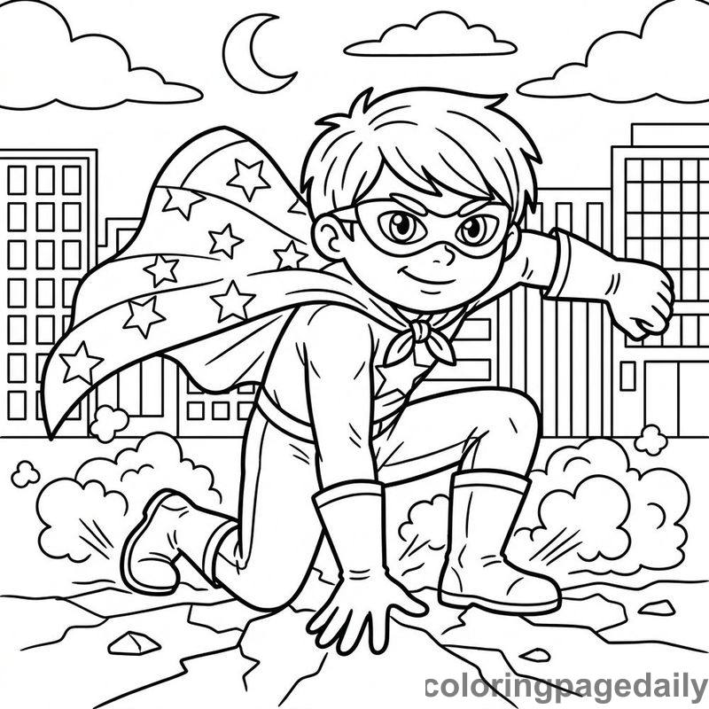 Superhero Kid Landing Pose - Colored reference example