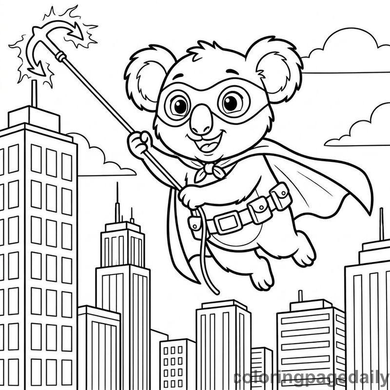 Superhero Koala Swinging High - Daily printable coloring page in Superheroes and Action category