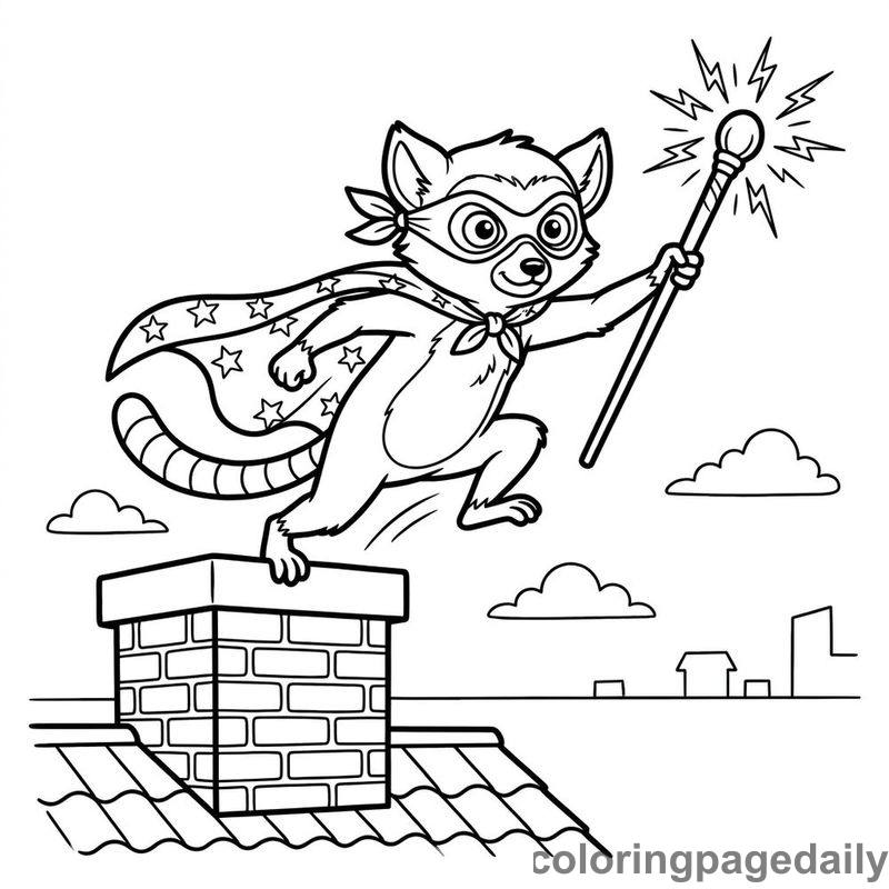 Superhero Lemur With Energy Staff - Daily printable coloring page in Superheroes and Action category
