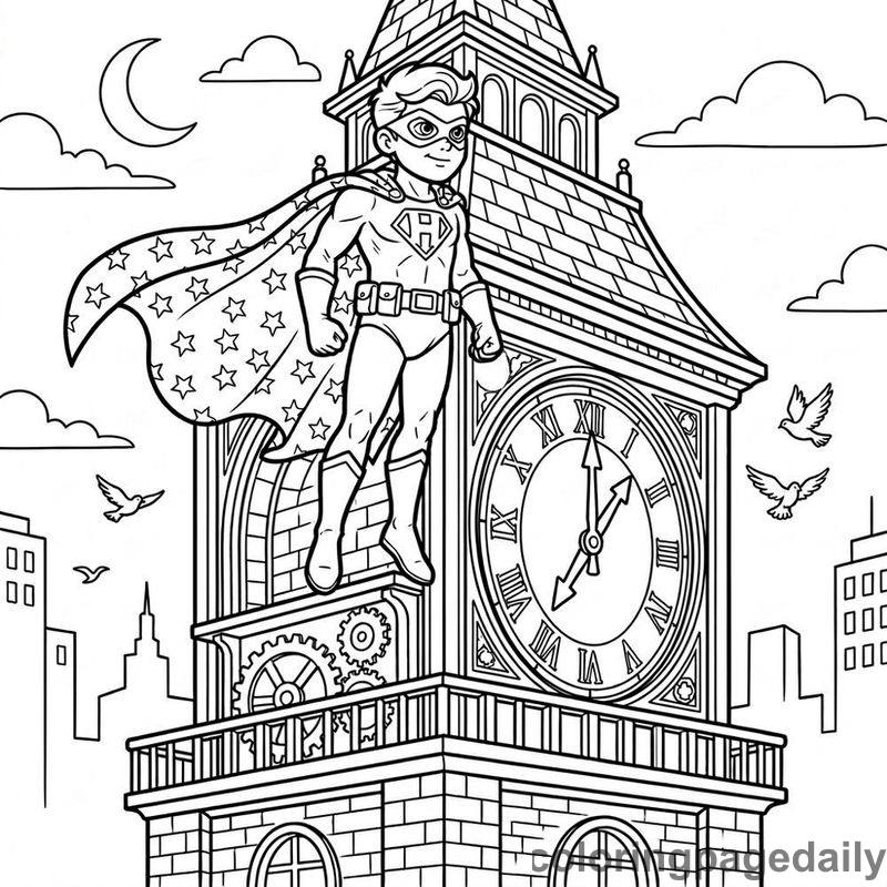 Superhero On Clock Tower - Colored reference example