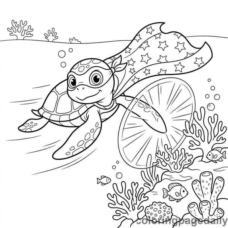 Superhero Sea Turtle Energy Shield - Daily printable coloring page in Superheroes and Action category