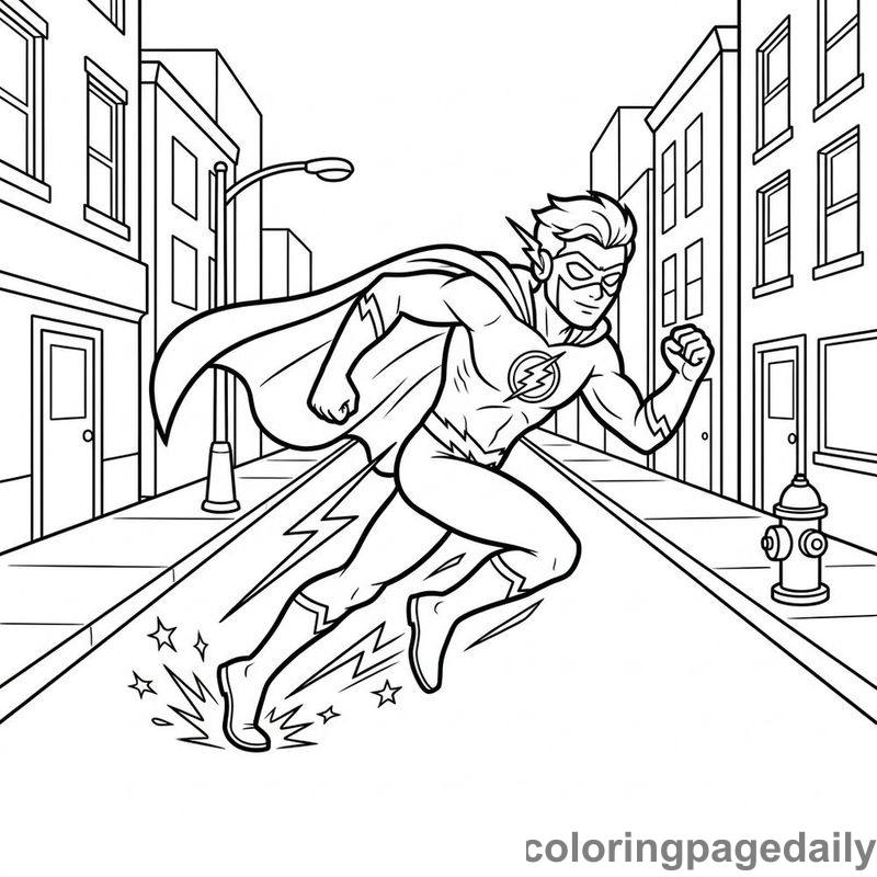 Superhero Speeding Down Street - Daily printable coloring page in Superheroes and Action category