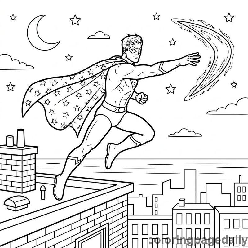 Superhero Throwing Energy Boomerang - Daily printable coloring page in Superheroes and Action category