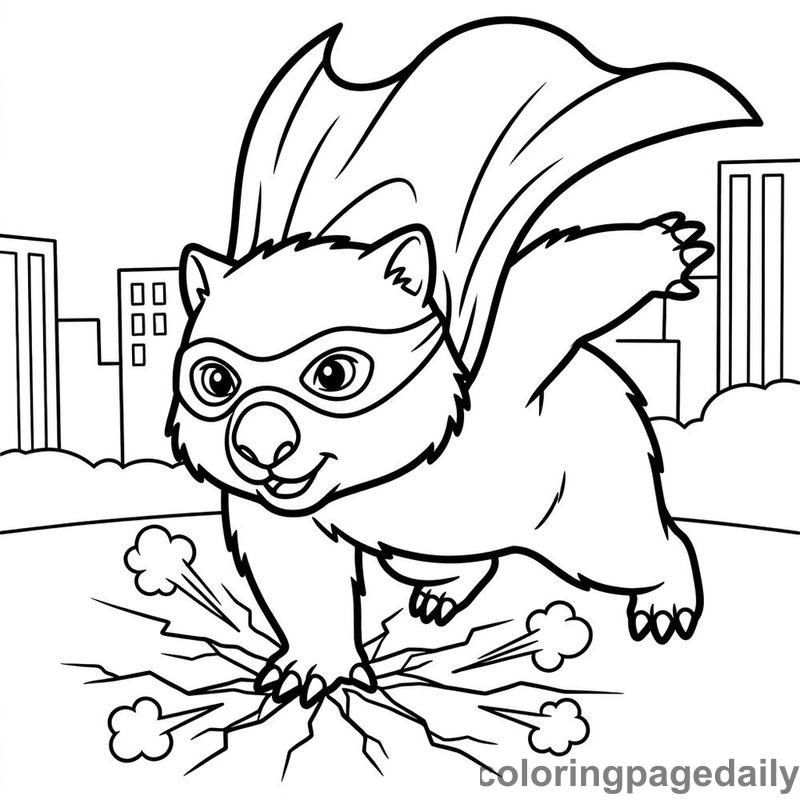 Superhero Wombat Landing Pose - Colored reference example